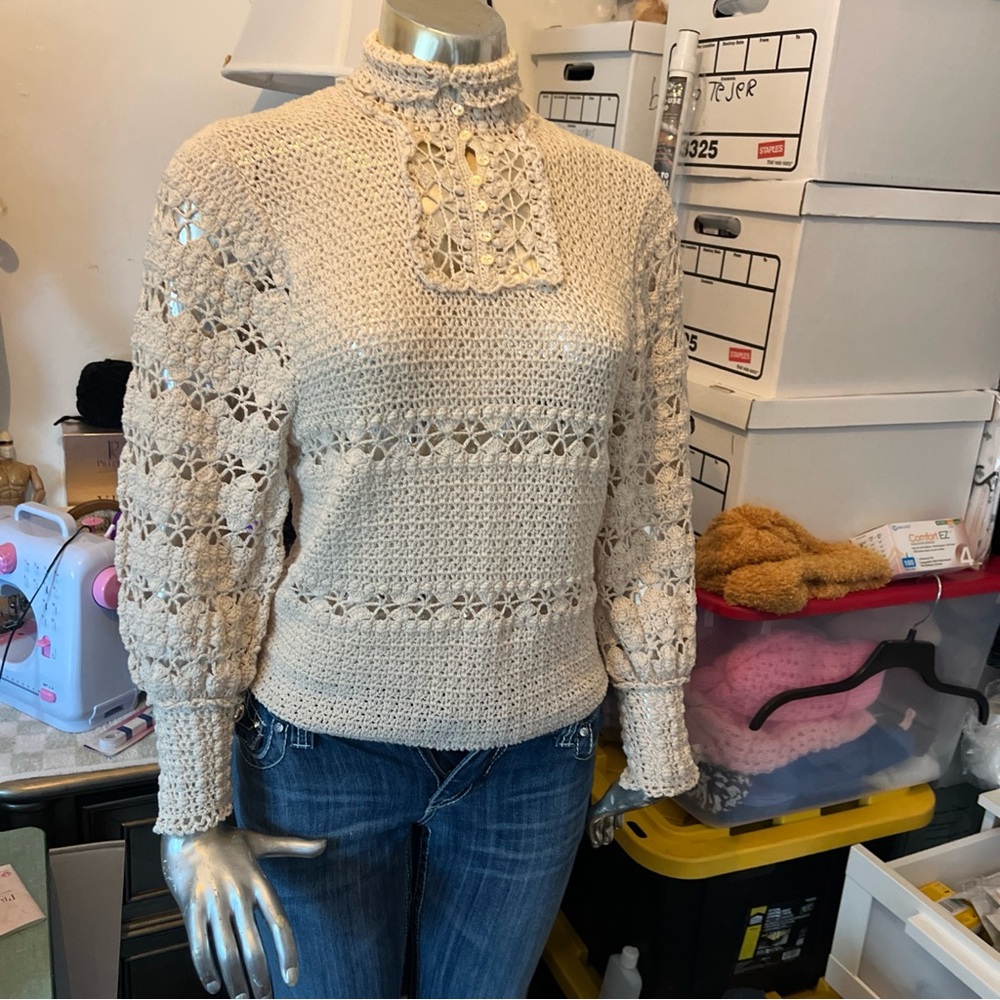 Handmade Crochet Cream Lace Sweater